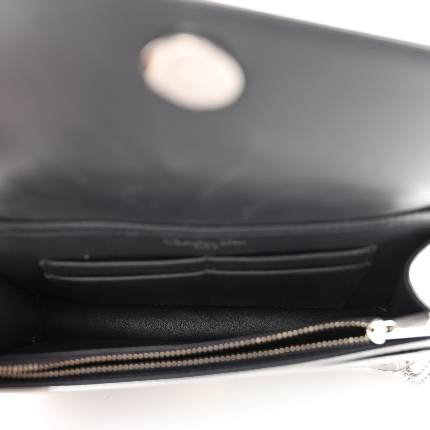 Metallic Patent Micro-Cannage Diorama Wallet on Chain Pouch Silver