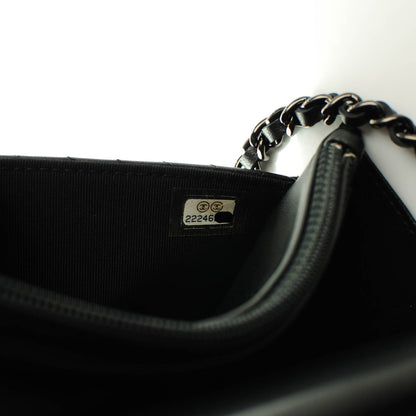 Chanel Calfskin Chevron Wallet On Chain WOC So Black 8 of 8