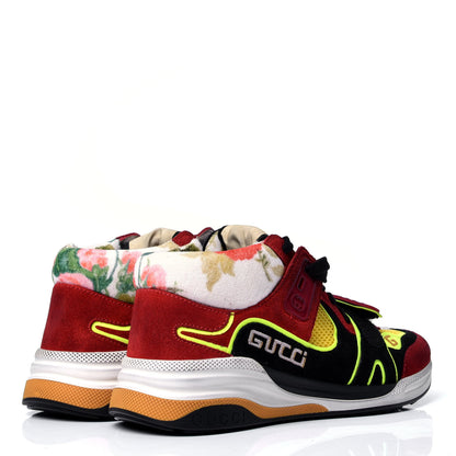 Gucci Suede Calfskin Womens Ultrapace Mid Top Sneakers 37.5 Hibiscus Red Black Neon Yellow Yolk 4 of 7