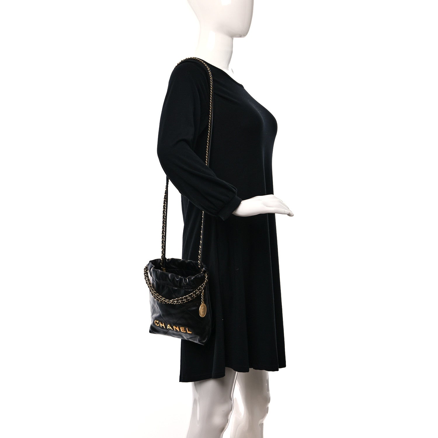 Chanel Shiny Calfskin Quilted Mini Chanel 22 Black 2 of 11