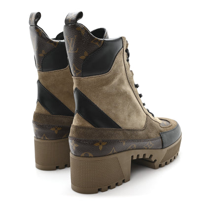 Louis Vuitton Suede Calfskin Monogram Laureate Platform Desert Boots 40 Taupe 5 of 9