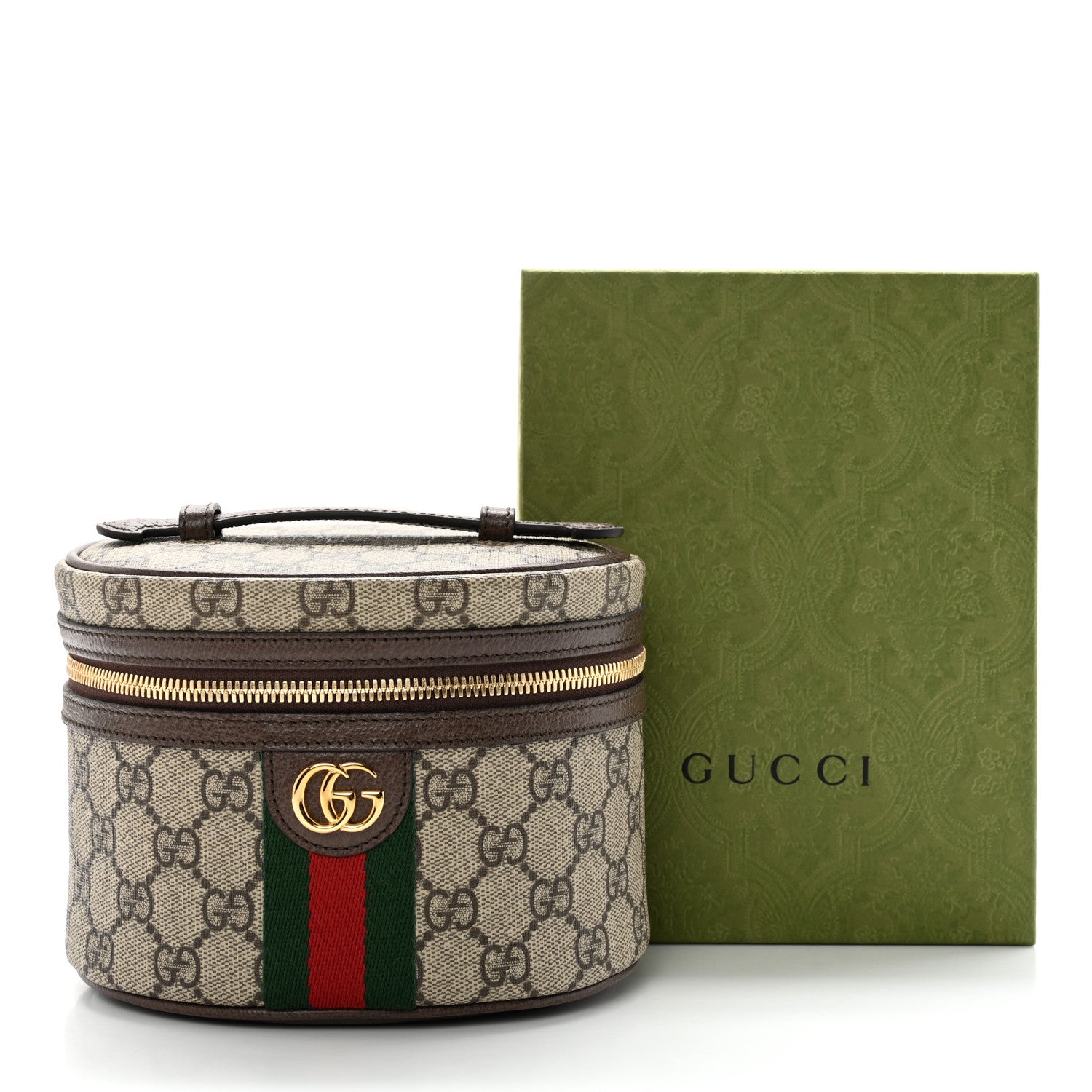 Gucci GG Supreme Monogram Textured Calfskin Web Ophidia Vanity Cosmetic Case Beige Ebony New Acero 9 of 9