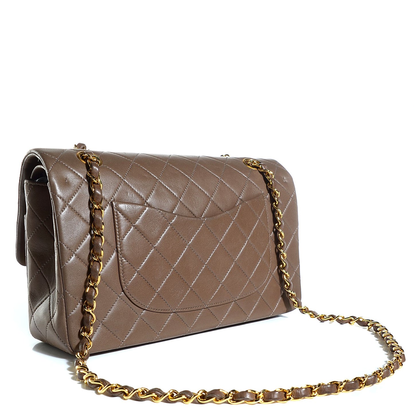 Lambskin Quilted Medium Double Flap Brown