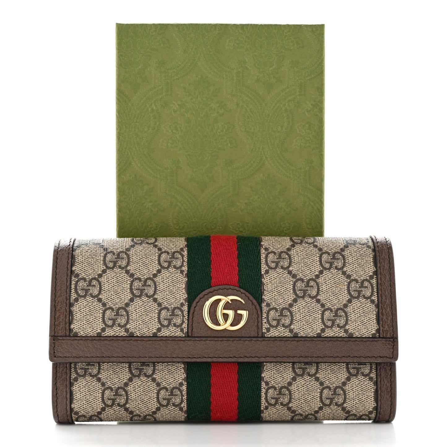 GG Supreme Monogram Web Ophidia Continental Wallet Brown