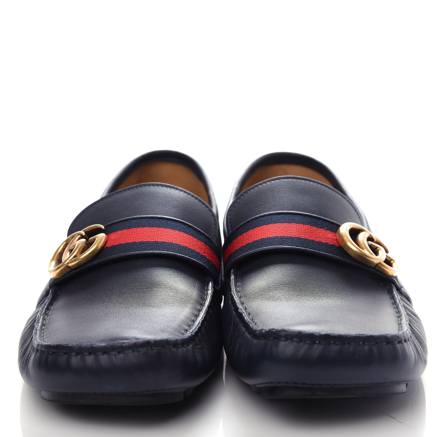 Gucci Velvety Calfskin Web Mens Noel Driver Loafers 10 Blue 5 of 12