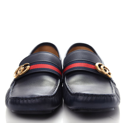 Gucci Velvety Calfskin Web Mens Noel Driver Loafers 10 Blue 5 of 12