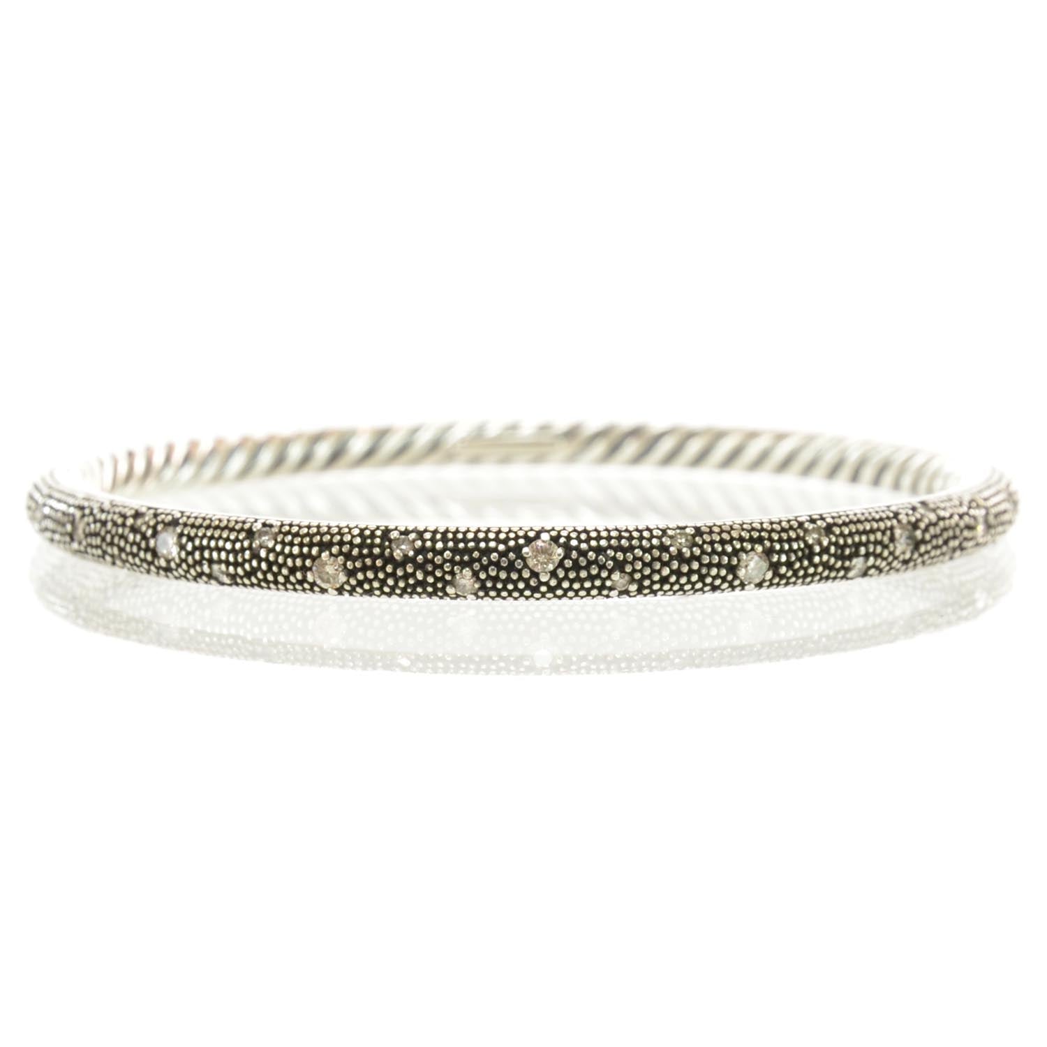 David Yurman Sterling Silver Diamond 4mm Midnight Melange Bangle Bracelet 2 of 6