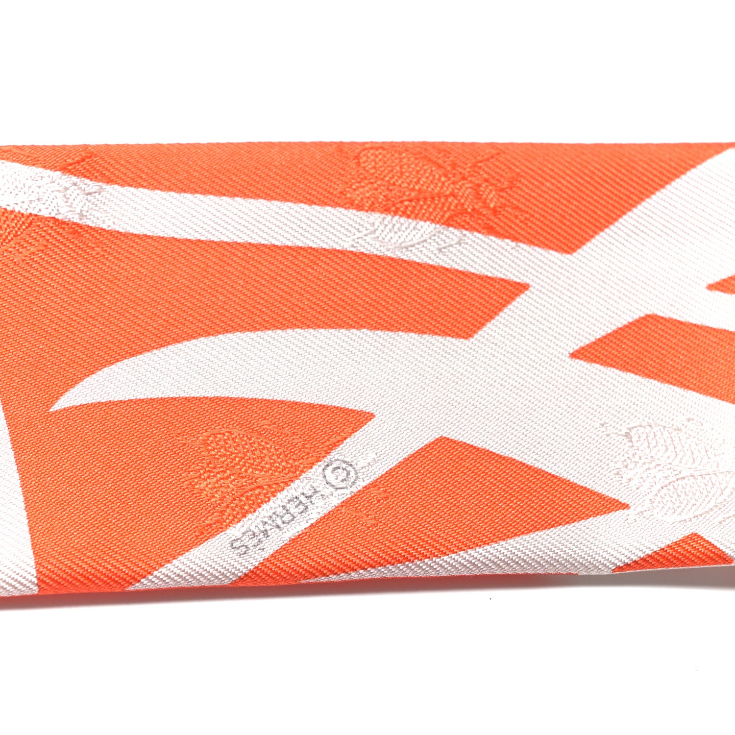 Hermes Silk Calfskin Bouquet Final Fringed Twilly Orange Gris Perle Vermillion 3 of 4