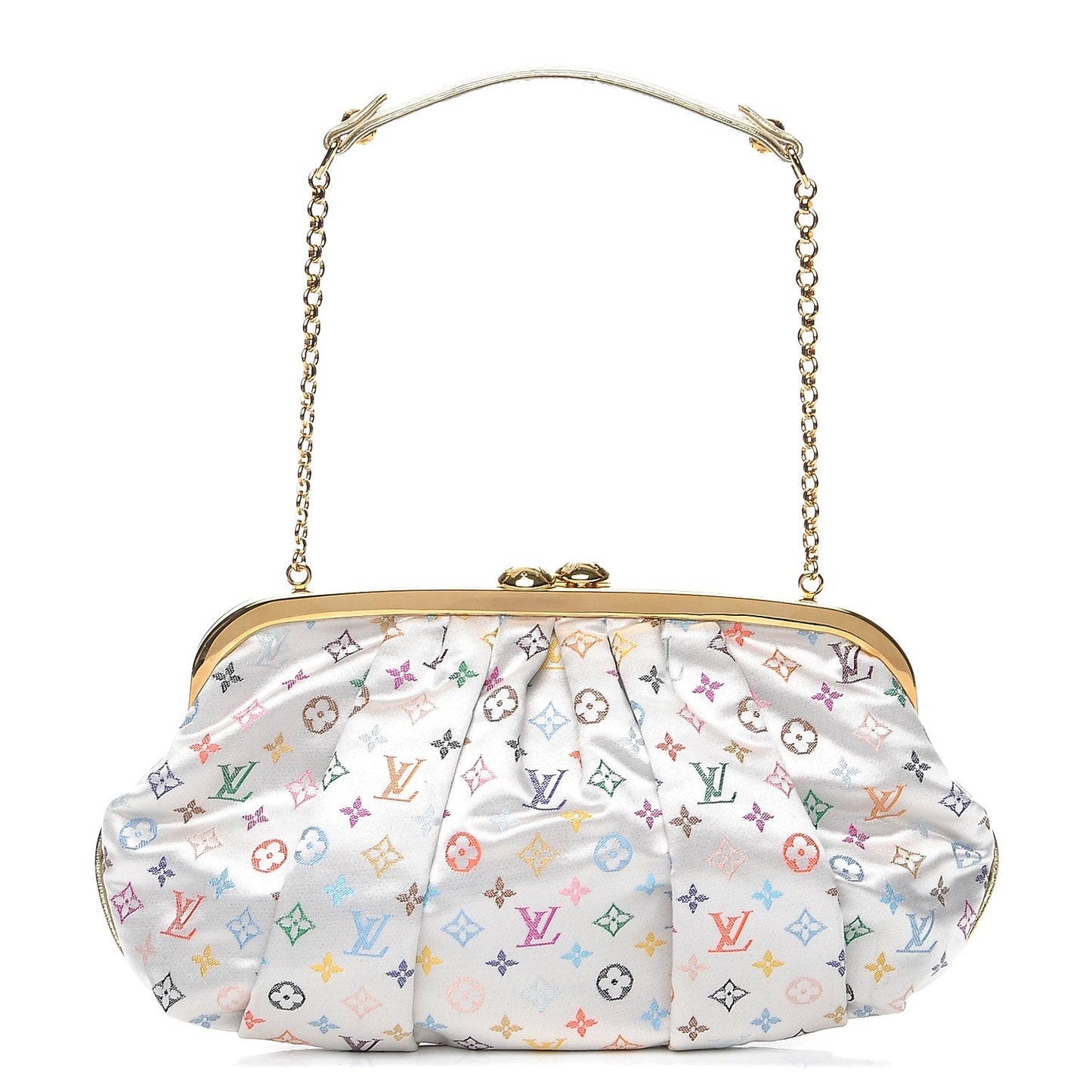 Satin Monogram Multicolor Aumoniere Clutch White