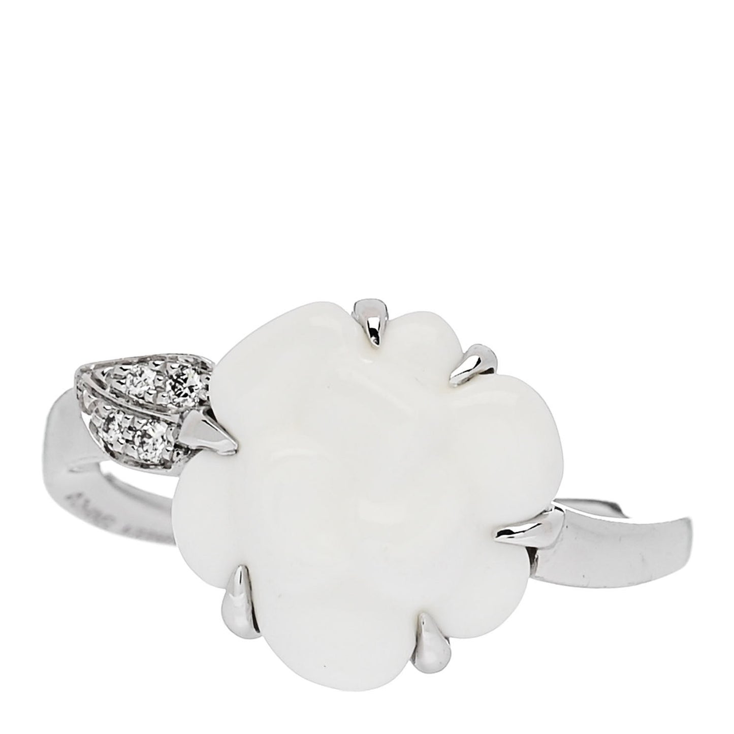 18K White Gold Diamond Agate Camellia Ring 52 6