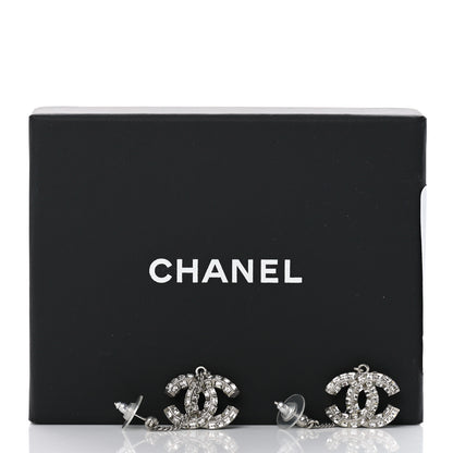 Chanel Baguette Crystal CC Drop Earrings Silver 5 of 5