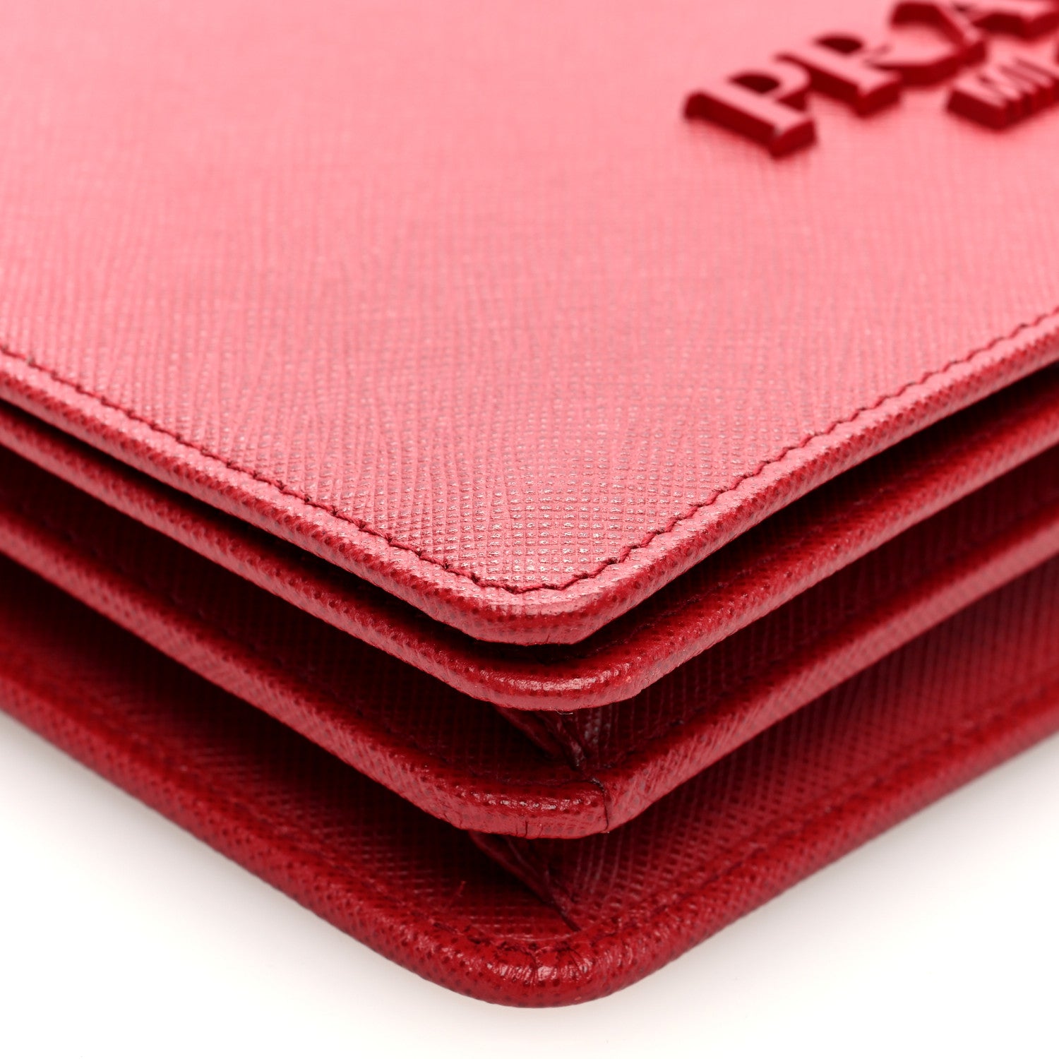 Prada Saffiano Lux Monochrome Chain Wallet Fuoco 9 of 10