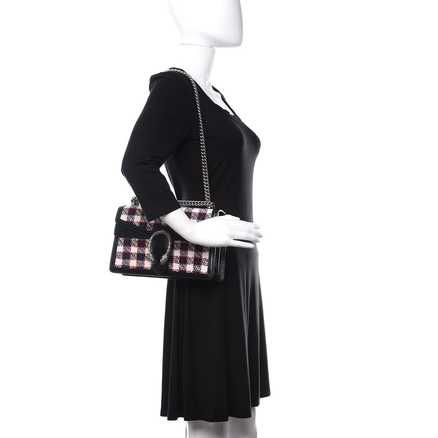 Vintage Tweed Check Small Dionysus Shoulder Bag White Hibiscus Red Marine
