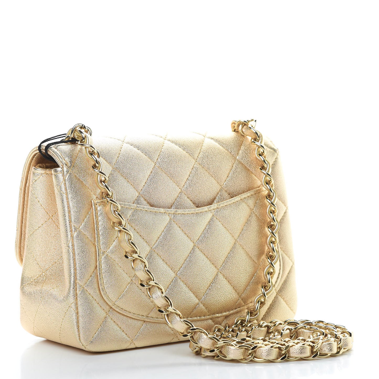 Metallic Lambskin Quilted Mini Square Flap Gold