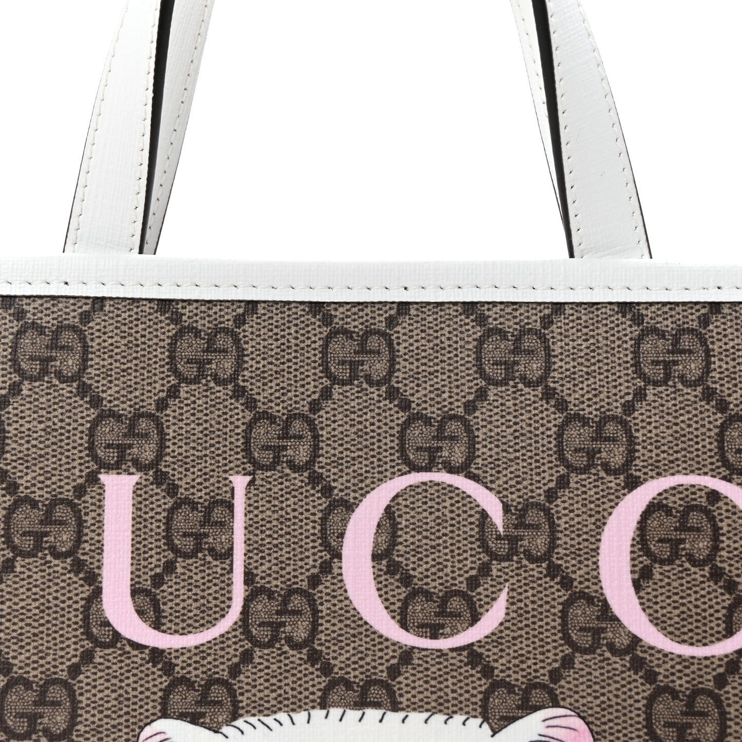 GG Supreme Monogram Cat Childrens Tote Beige Ebony White
