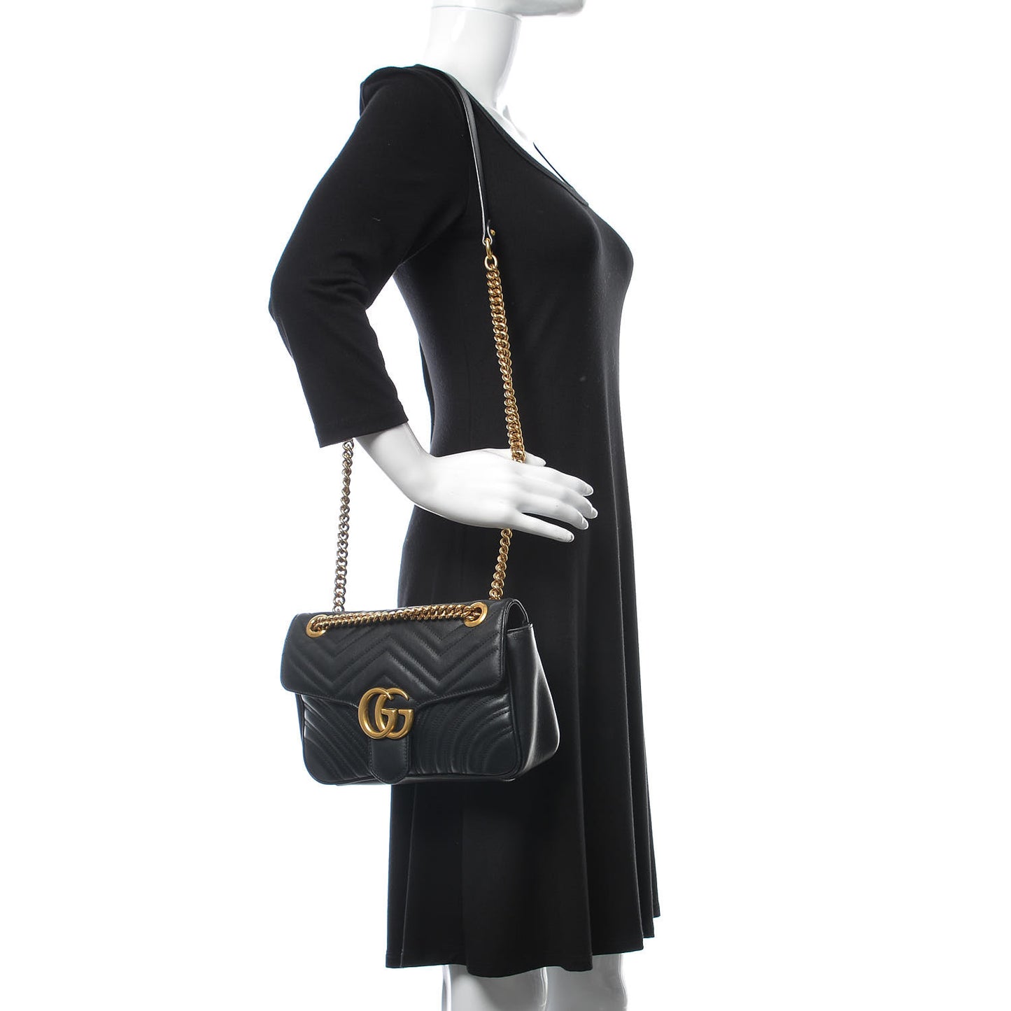 Calfskin Matelasse Small GG Marmont Shoulder Bag Black