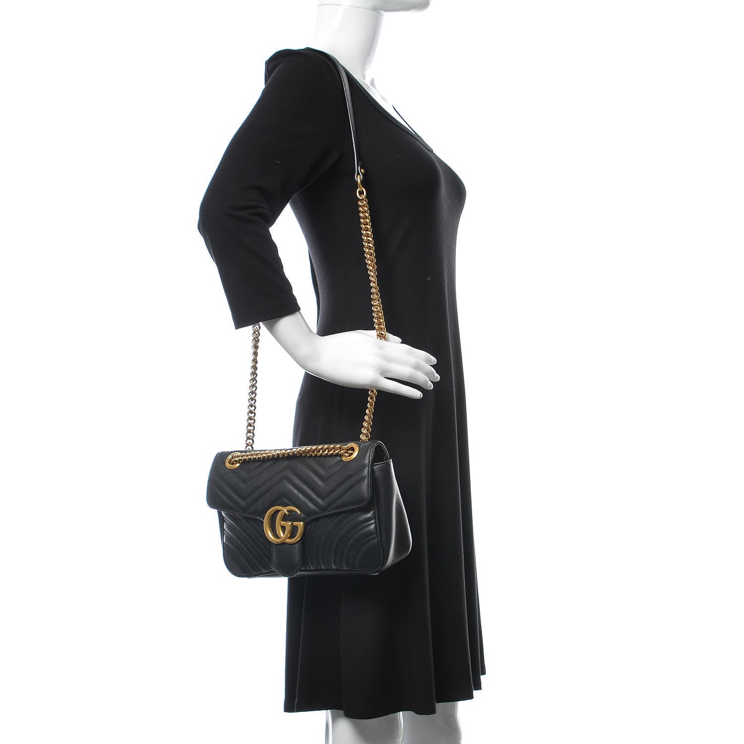 Gucci Calfskin Matelasse Small GG Marmont Shoulder Bag Black 2 of 9
