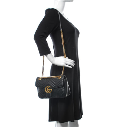 Gucci Calfskin Matelasse Small GG Marmont Shoulder Bag Black 2 of 9