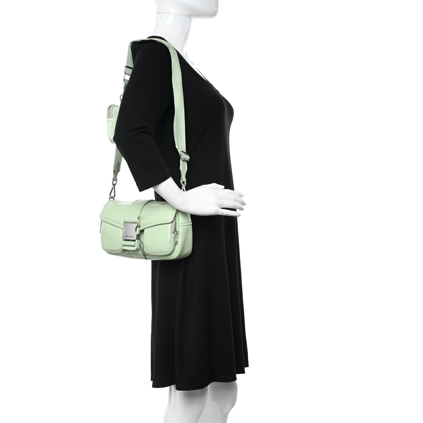 Nappa Re-Nylon Double Pocket Buckle Shoulder Bag Acqua