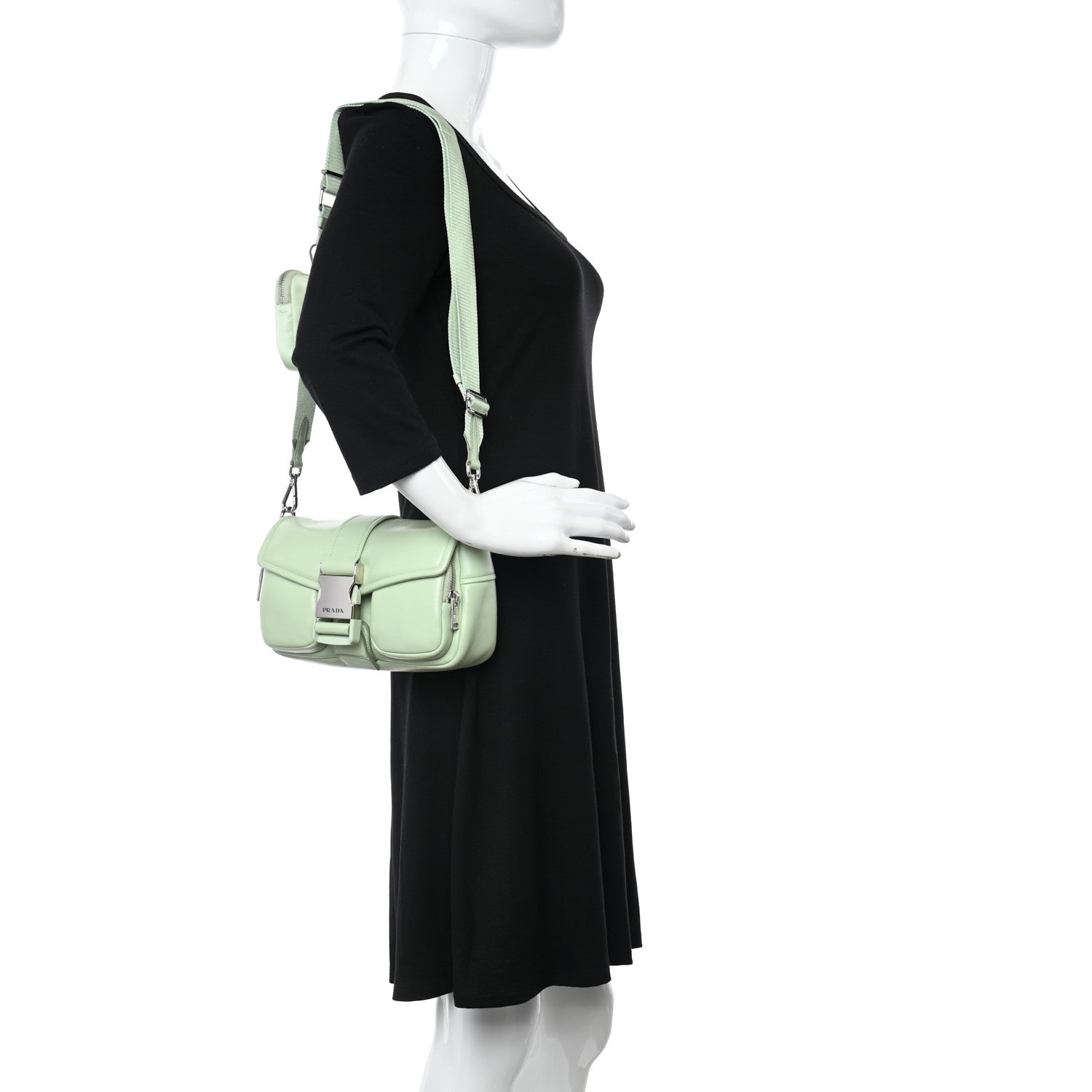 Prada Nappa Re-Nylon Double Pocket Buckle Shoulder Bag Acqua 2 of 12