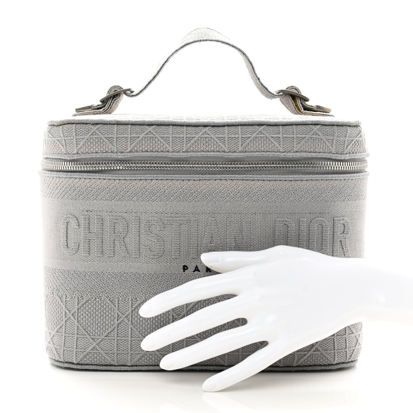 Canvas Embroidered Cannage Diortravel Vanity Case Grey