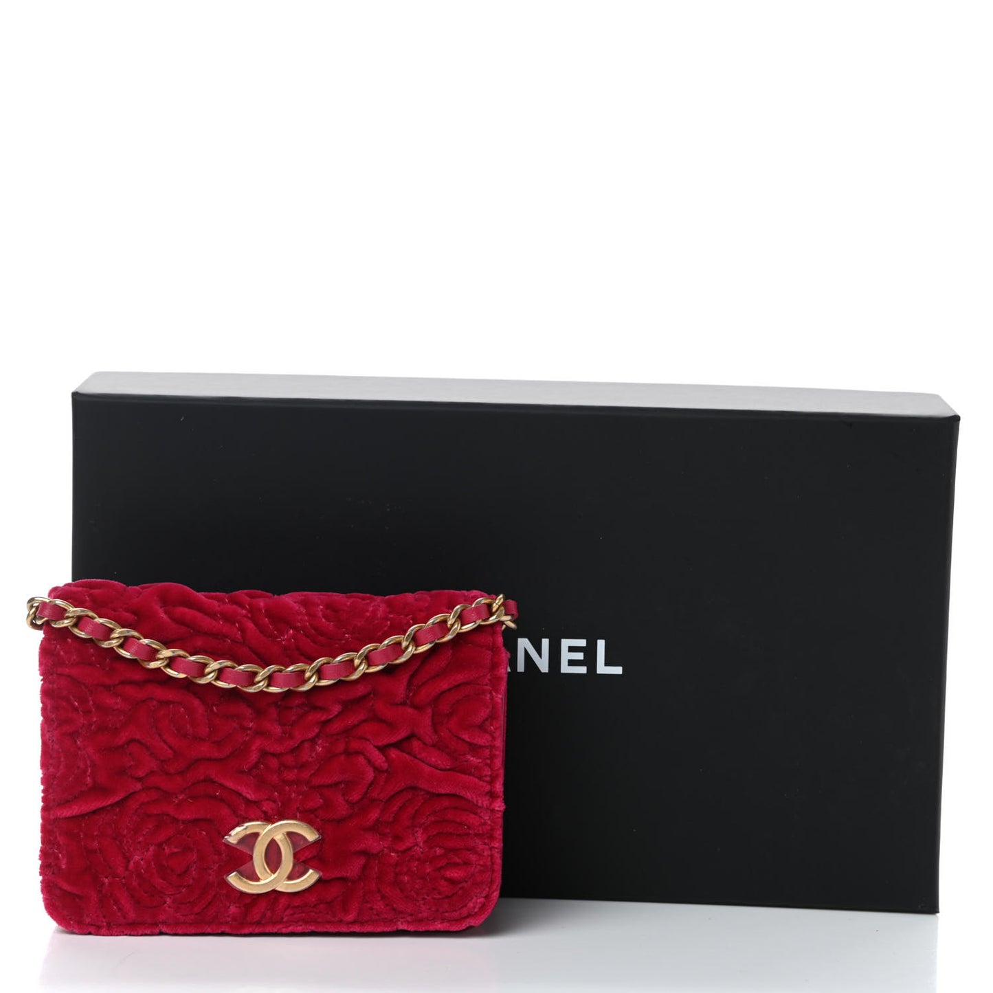 Velvet Quilted Camellia Velvet Flap Coin Purse With Chain Fuchsia