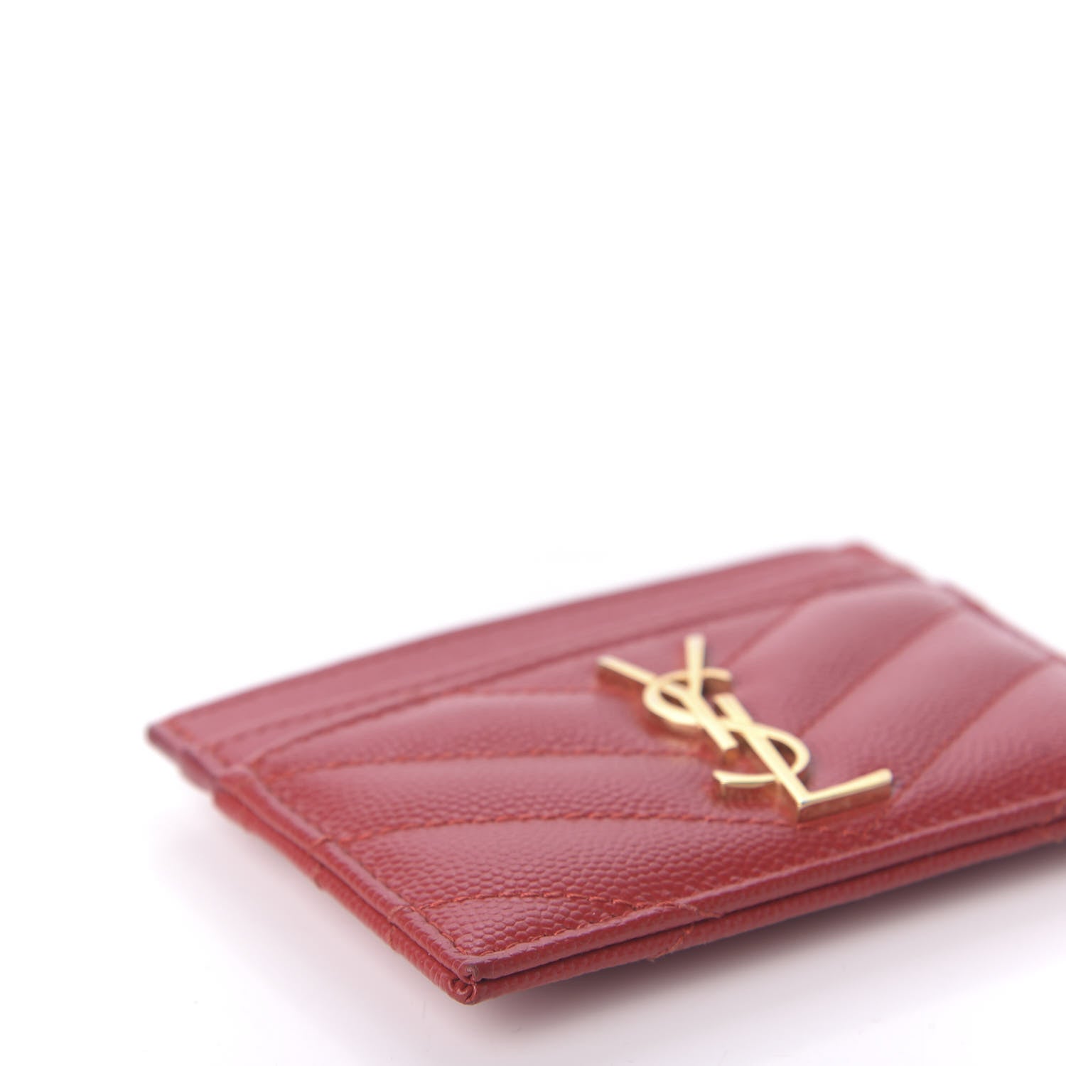 Saint Laurent Grain De Poudre Matelasse Chevron Monogram Credit Card Case New Red 5 of 9