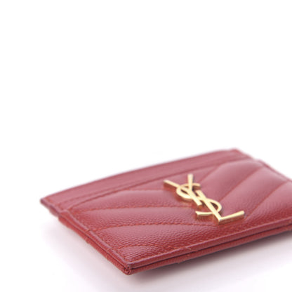 Saint Laurent Grain De Poudre Matelasse Chevron Monogram Credit Card Case New Red 5 of 9