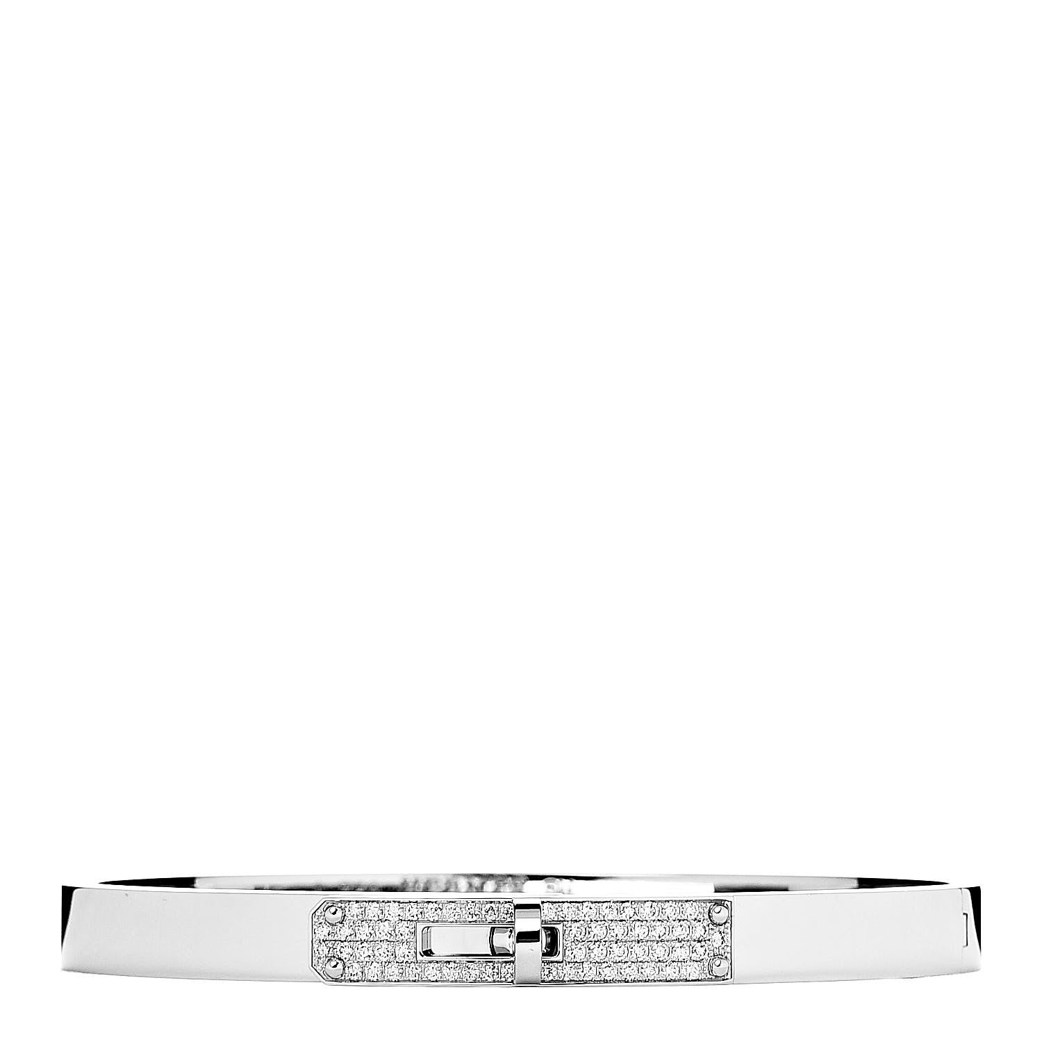 Hermes 18K White Gold Diamond PM Kelly Pave Bracelet SH 1 of 4