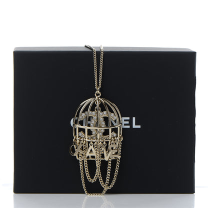 Chanel Metal Crystal Logo Bird Cage Necklace Gold 7 of 7