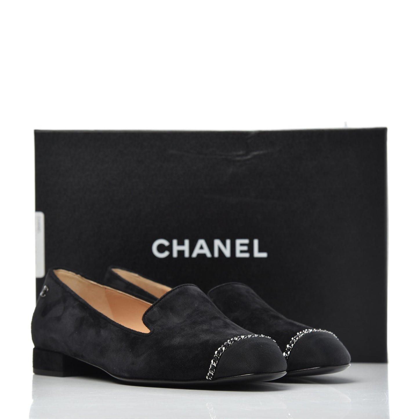 Suede Cap Toe Chain Moccasin Loafers 39 Black