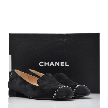 Chanel Suede Cap Toe Chain Moccasin Loafers 39 Black 12 of 12