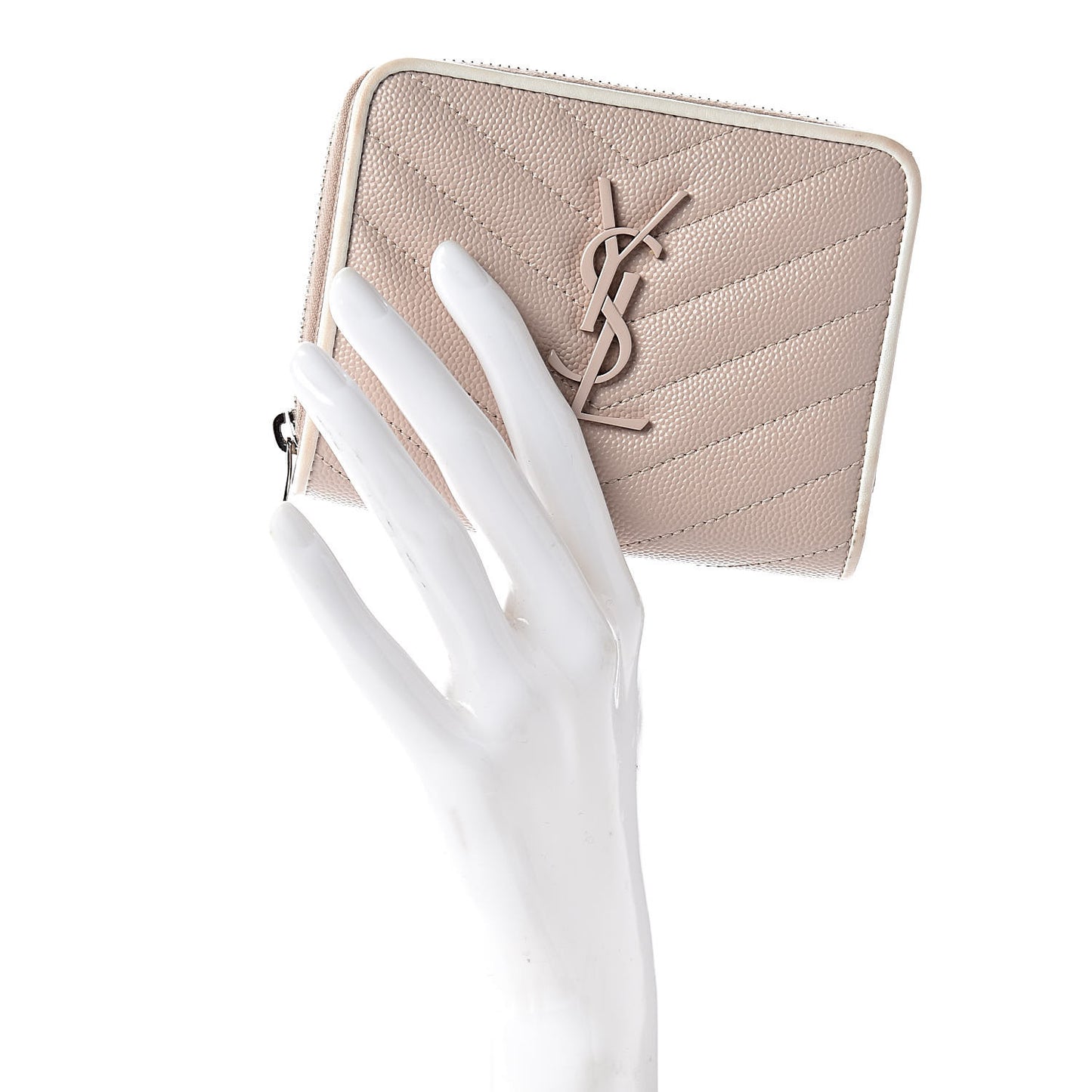 Grain De Poudre Matelasse Monogram Compact Zip Around Wallet Pale Pink