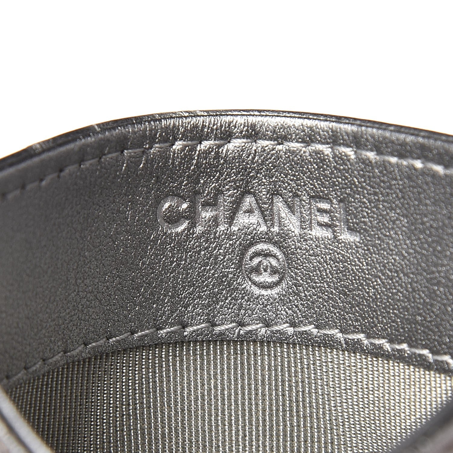 Chanel Patent Metallic Crumpled Calfskin Chevron Quilted Card Holder Silver 6 of 8