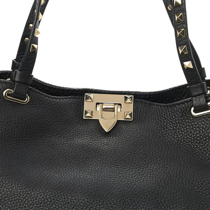 Valentino Garavani Pebbled Calfskin Medium Rockstud Tote Black 7 of 9