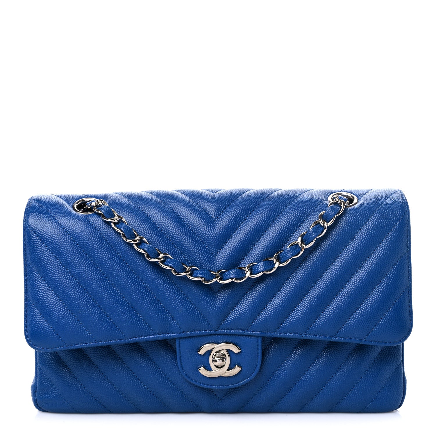 Chanel Caviar Chevron Quilted Medium Double Flap Blue 1 of 12