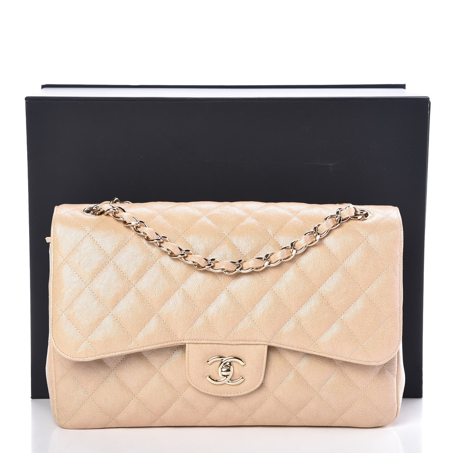 Chanel Iridescent Caviar Quilted Jumbo Double Flap Beige 10 of 10