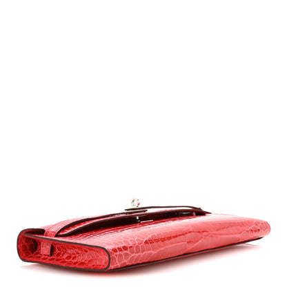 Hermes Shiny Porosus Crocodile Kelly Cut Pochette Bougainvillier 4 of 8