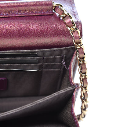 Chanel Iridescent Lambskin Quilted Mini Wallet On Chain WOC Purple 9 of 12