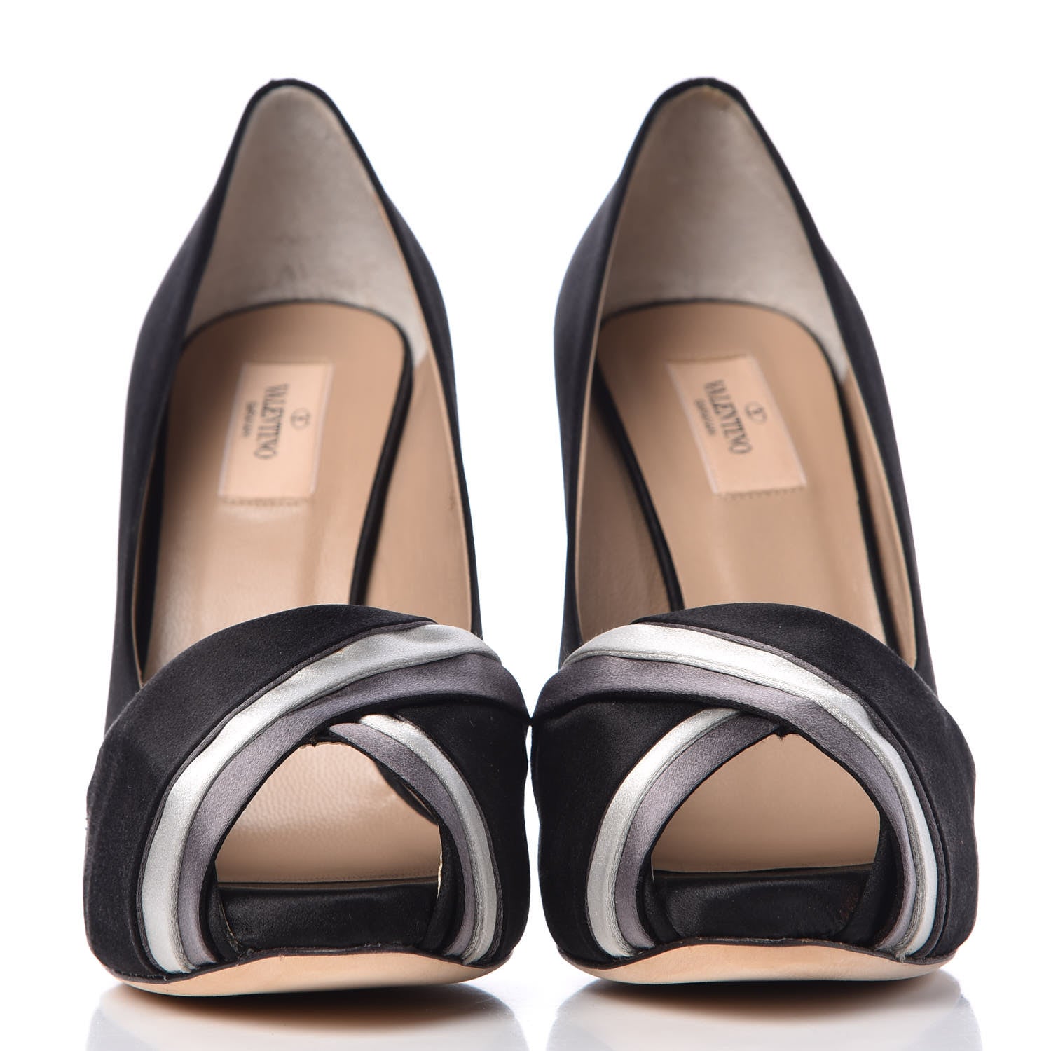 Valentino Garavani Satin Peep Toe Pumps 40 Black 2 of 15