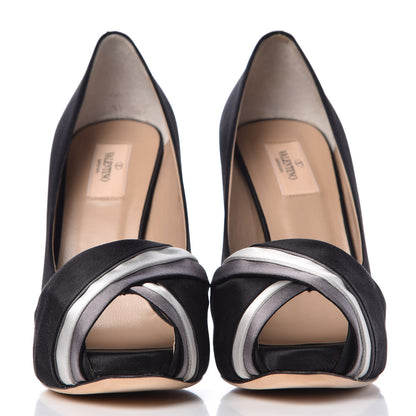 Valentino Garavani Satin Peep Toe Pumps 40 Black 2 of 15