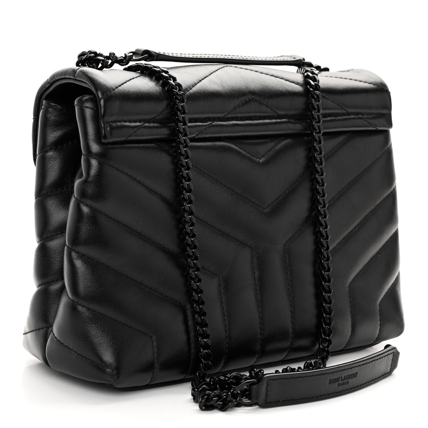 Calfskin Y Quilted Monogram Monochrome Small Loulou Chain Satchel Black