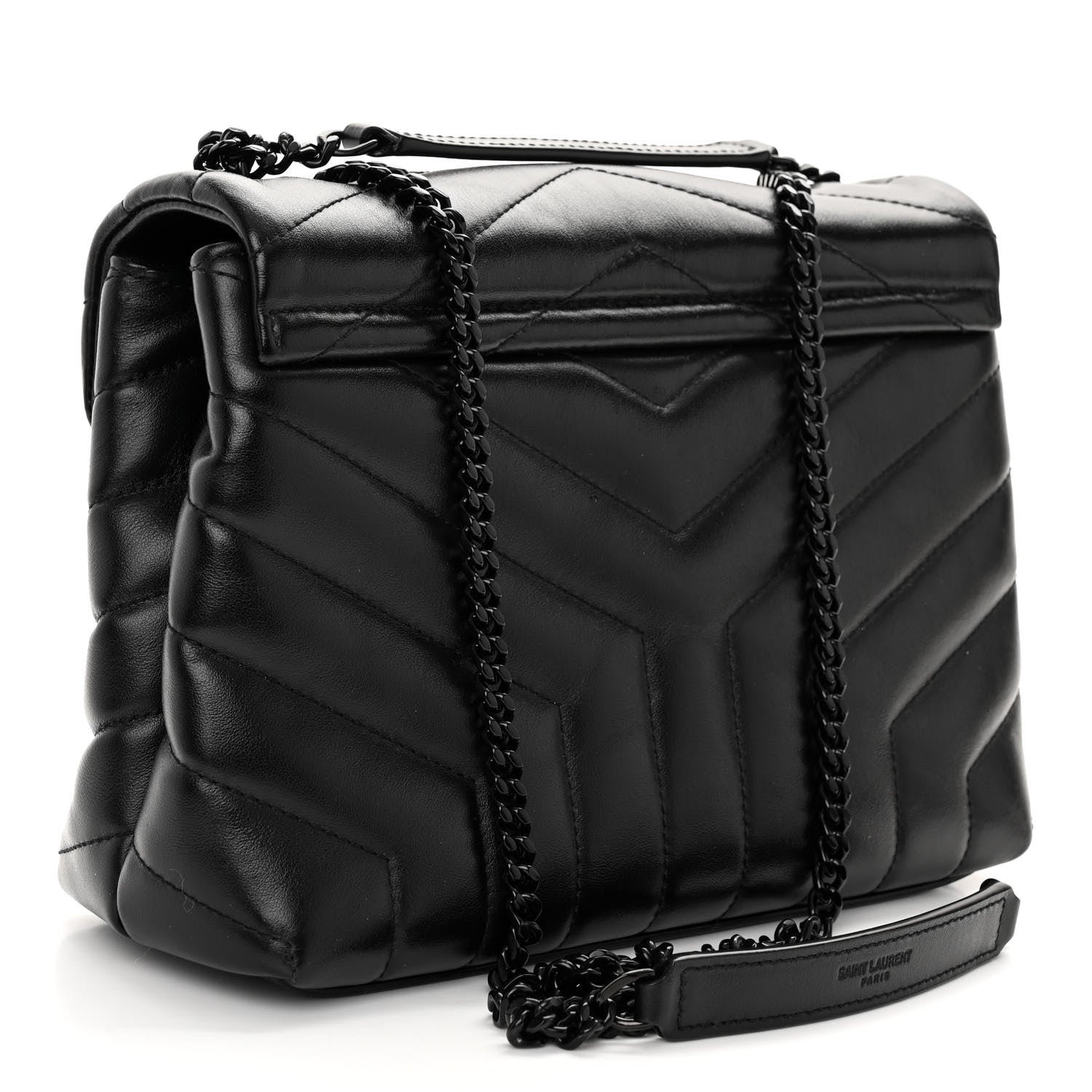Saint Laurent Calfskin Y Quilted Monogram Monochrome Small Loulou Chain Satchel Black 3 of 9
