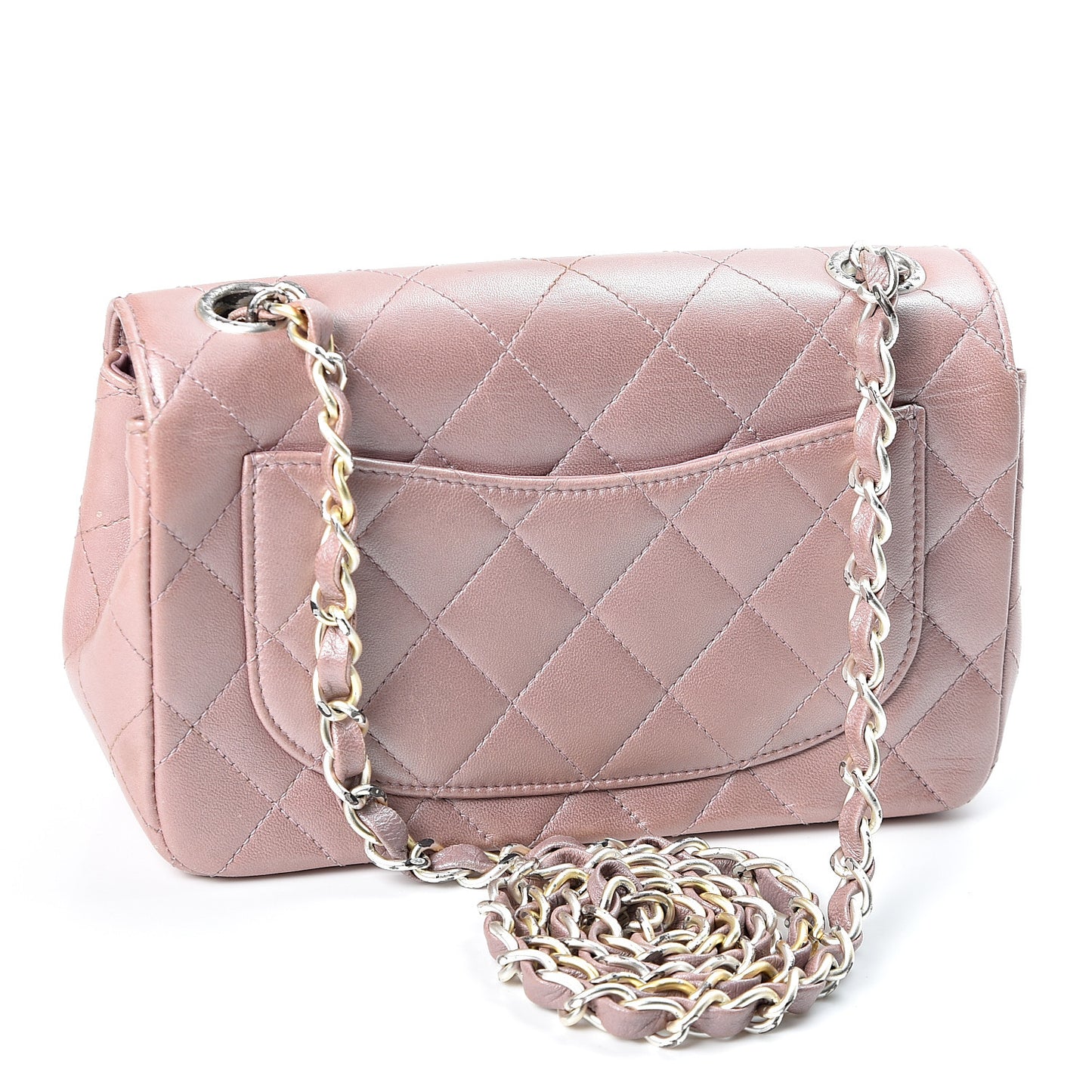 Metallic Lambskin Quilted Extra Mini Rectangular Flap Pink