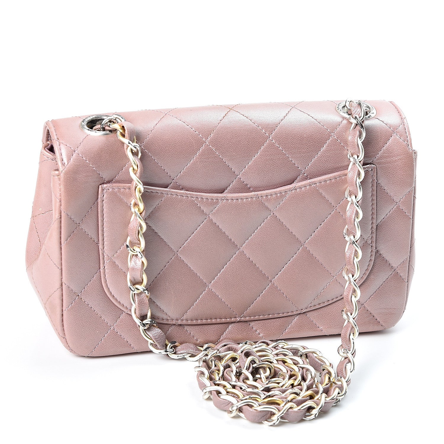 Chanel Metallic Lambskin Quilted Extra Mini Rectangular Flap Pink 2 of 10