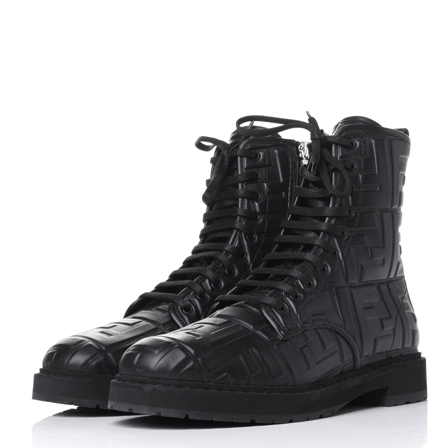 Fendi Nappa FF Embossed Womens Biker Boots 38.5 Black 3 of 10