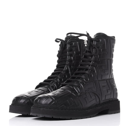 Fendi Nappa FF Embossed Womens Biker Boots 38.5 Black 3 of 10