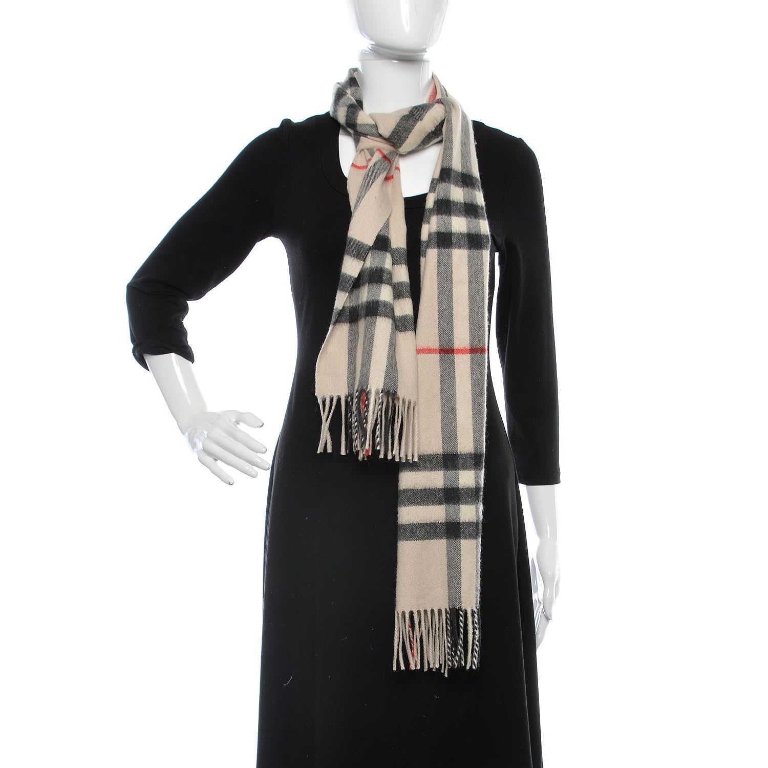 Burberry Cashmere Check Fringe Scarf Stone 2 of 6