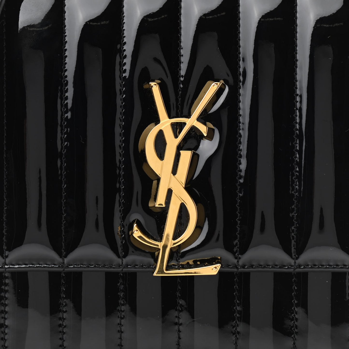 Patent Calfskin Matelasse Monogram Medium Vicky Chain Bag Black
