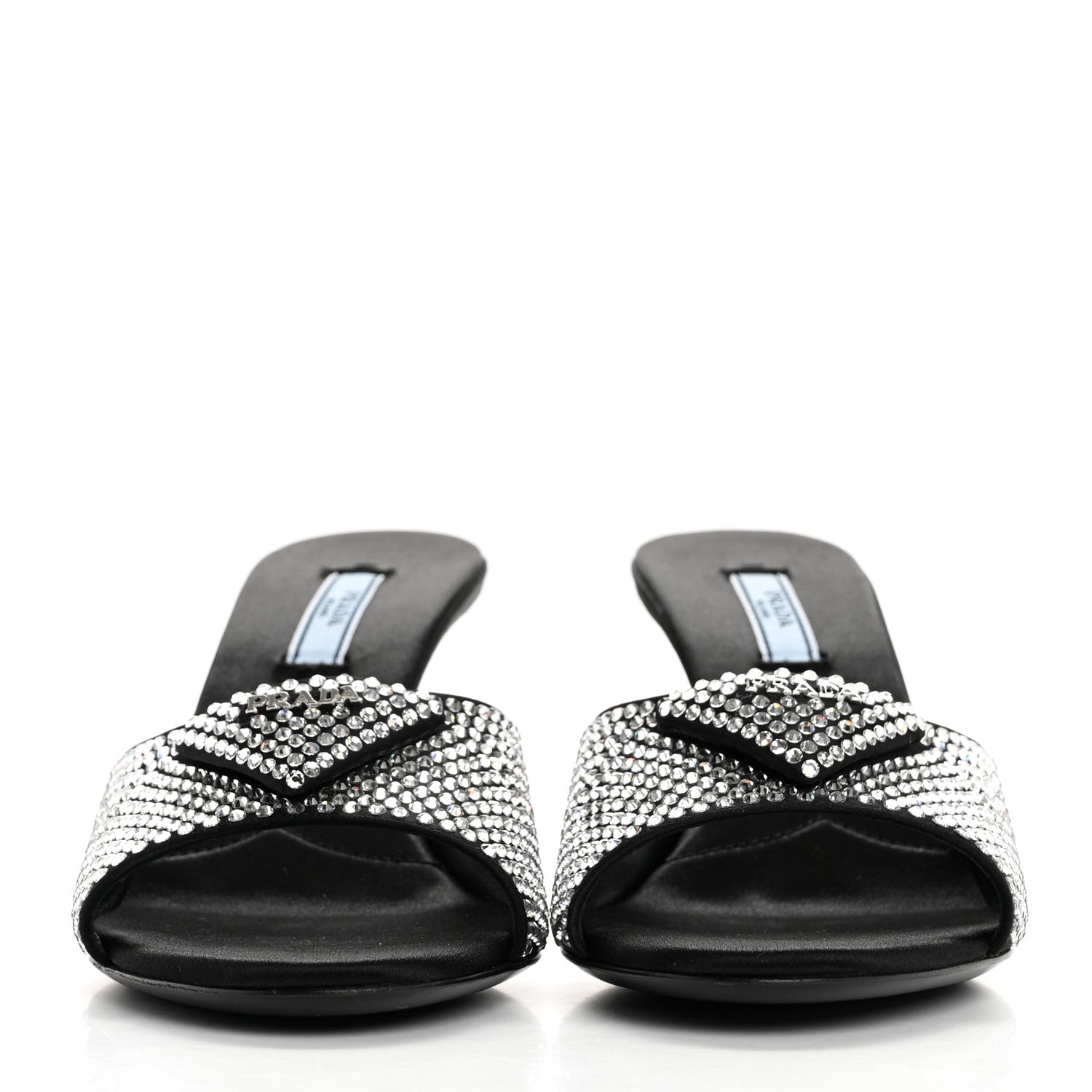 Prada Satin Crystal Logo 65mm Slide Sandals 38 Cristal 3 of 9